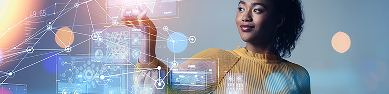 Woman looking at digital graphs