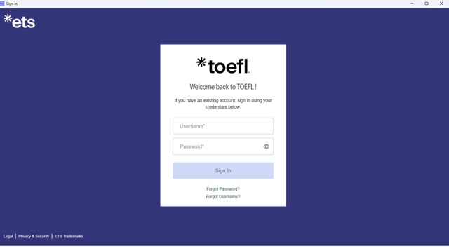 Page de connexion TOEFL