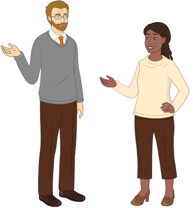 Picture of a man and a woman talking.