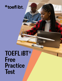 TOEFL Free Practice Test prep cover - A young woman takes notes in class 